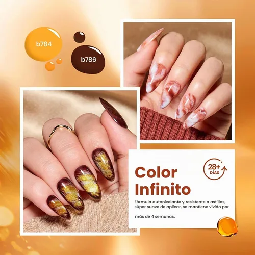 Vista 4 de Beetles - Juego de esmaltes de gel de otoño con gel floreciente, efecto A - Marrón ámbar Atracción ámbar