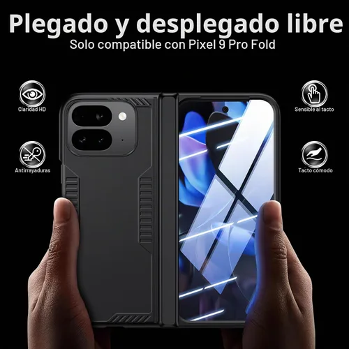 Vista 6 de Kaiiecal Funda plegable para Google Pixel-9-Pro: Funda delgada con soporte de bisagra con protector de pantalla - Soporte de carga inalámbrica Negro
