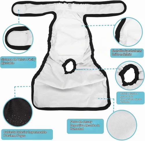 Vista 6 de Avont Paquete de 3 pañales lavables para perras (XS/6-8.5 pulgadas de cintura), reutilizables de alta calidad, altamente absorbentes, fundas
