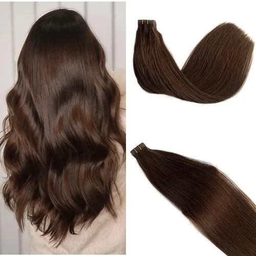 Vista 16 de Extensiones de cabello humano rubio con cinta, reflejos rubio ceniza y rubio platino, extensiones de cabello rubio platinado, cinta adhesiva