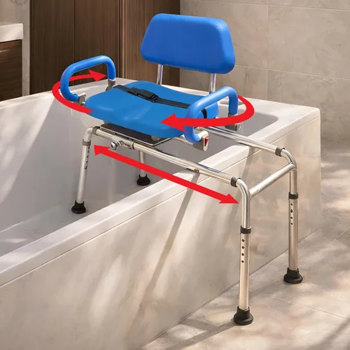 Vista 10 de Banco de transferencia deslizable para ducha con asiento giratorio Carousel, bariátrico, acolchado premium con apoyabrazos giratorios, alta