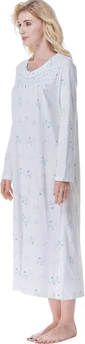 Vista 7 de Keyocean Elegantes camisones para mujer, suaves, 100% algodón, cómodos, ligeros, de manga larga, para mujeres mayores