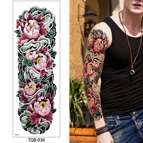 Vista 8 de Glaryyears Tatuaje temporal grande de brazo completo para adultos, mujeres y hombres, paquete de 5 tatuajes falsos de larga duración para maquillaje