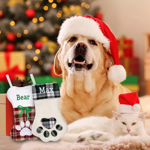 Vista 7 de Calcetín de Navidad Personalizado Grande Tejido Personalizado Bordado con Nombre Calcetín de Navidad para Familia Niños Mascotas Decoración