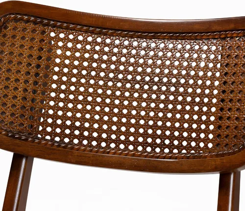 Vista 6 de Baxton Studio Tafari Mid-Century - Juego de sillas de comedor de 2 piezas con acabado marrón nogal y ratán
