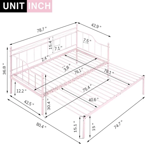 Vista 2 de Sofá cama individual con nido desplegable, marco de cámara de plataforma de metal resistente, sofá cama moderno para sala de estar/habitación