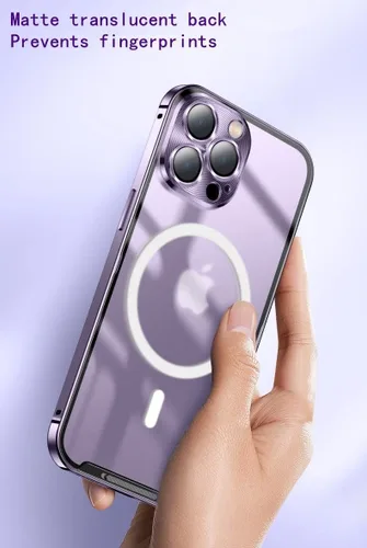 Vista 6 de Funda magnética para iPhone 14 Pro compatible con MagSafe con protector de lente de cámara y bloqueo de seguridad, carcasa trasera translúcida mate