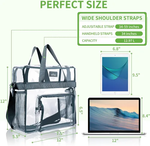Vista 54 de MAY TREE Bolsa transparente para eventos en estadios de 12 x 6 x 12 pulgadas, bolsa de almuerzo transparente con correas reforzadas para trabajo