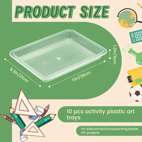 Vista 2 de 10 bandejas de arte de plástico para actividades, bandeja apilable para manualidades, bandeja de almacenamiento plana, bandeja organizadora