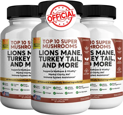 Vista 8 de Lions Mane 10 Super Champiñones Suplemento - Melena de León, Reishi, Cordyceps, Extractos de Shiitake - 60 Cápsulas (1)
