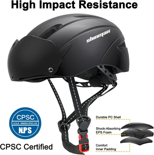 Vista 2 de Shinmax Bike Helmet for Men Women, Bicycle Helmet with Detachable Magnetic Goggles Adjustable for Adult Road Biking Mountain Cycling Helmet