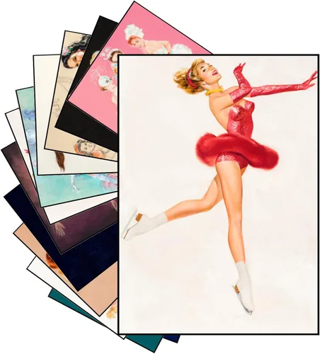 Vista 8 de PIXILUV 12 x Mini Pósters Sin Marco ~ Mascotas Juguetonas y Glamour: Bellezas Vintage Pin-Up con Gatos, Perros y Compañeros Traviesos en Alegres