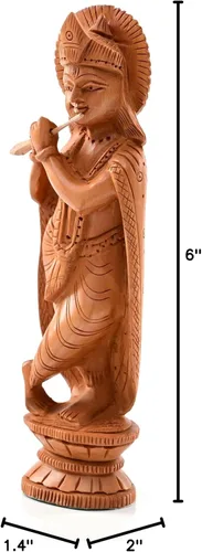 Vista 8 de Estatua india de madera, ídolo, murti, para decoración de escritorio del templo del hogar, Pooja, regalo (Krishna, 6 pulgadas)