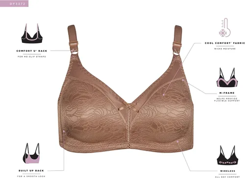 Vista 5 de Bali Women's Wireless Lace Bra, Double Support Lace Bras for Women, Stay-in-Place Straps, Full Coverage, Comfortable