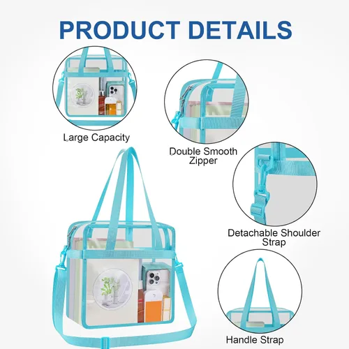 Vista 3 de USPECLARE Clear Tote Bag for Stadium Events, 12x6x12 Transparent Stadium Bag for Work, Sports Games,Gym，Concerts