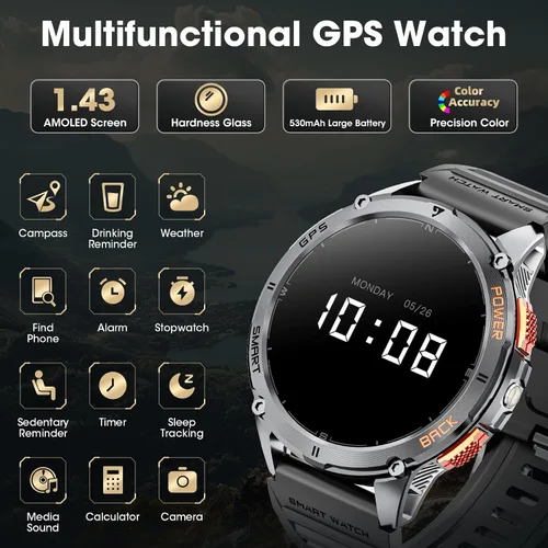 Vista 7 de Smart Watch for Men with GPS, 1.43" AMOLED Bluetooth Calls Military Watch