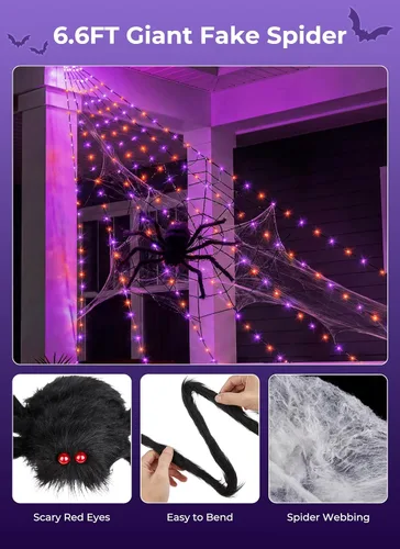 Vista 7 de Brightown Decoraciones de Halloween para exteriores, 312 luces LED de Naranja y morado - Nuevo