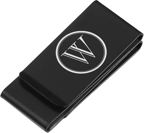 Vista 7 de Visol Clip de dinero negro mate de doble pliegue noble personalizado con grabado láser gratis [A] Circle Monogram