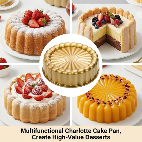 Vista 8 de Goaste Charlotte Cake Pan de 9.5 pulgadas, molde acanalado reutilizable, aluminio antiadherente con forma de flor para queso, chocolate, tarta