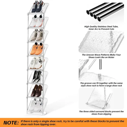 Vista 4 de SMILHELTD Zapatero Vertical de 8 Niveles, Soporte de Almacenamiento Transparente Estrecho para Zapatillas, Organizador de Tacones Lujosos Hacia