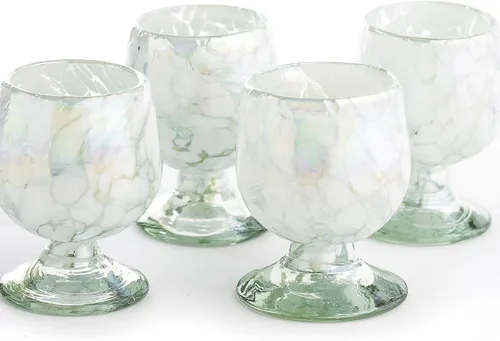 Vista 21 de Vasos de Chupito de Tequila Auténticos Mexicanos Soplados a Mano - Juego de 4 - 2 oz - Mini Vasos de Coñac - Base Pesada - Coñac (Aurora Boreal)