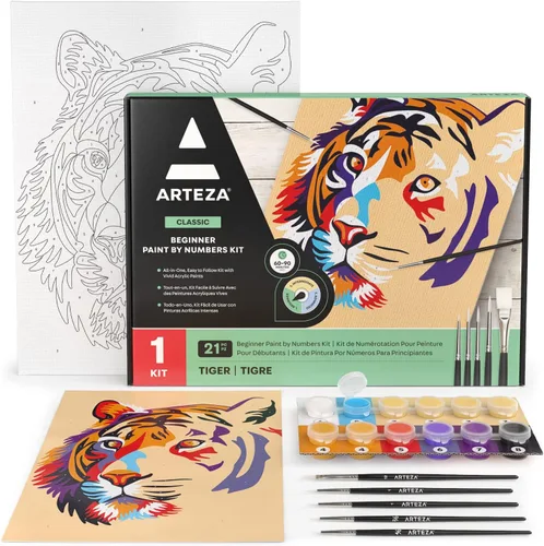 Vista 16 de Arteza Pintura por números para adultos, 12 x 16 pulgadas, 21 piezas, kit de pintura de barco por números, viene con 1 panel de lienzo, 12 macetas