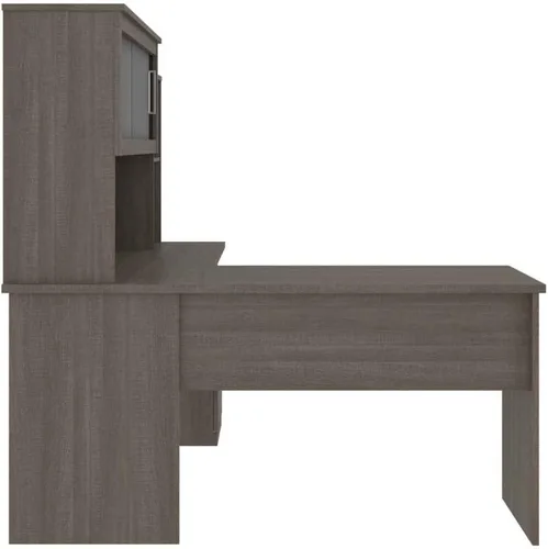 Vista 8 de Bestar Dayton 63W 65W Escritorio en forma de L con gabinete en corteza gris