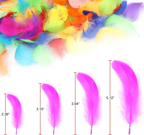 Vista 3 de MWOOT Más de 450 plumas coloridas de la naturaleza, manualidades, plumas de ganso decorativas para atrapasueños, diadema, joyería, boda, fiestas