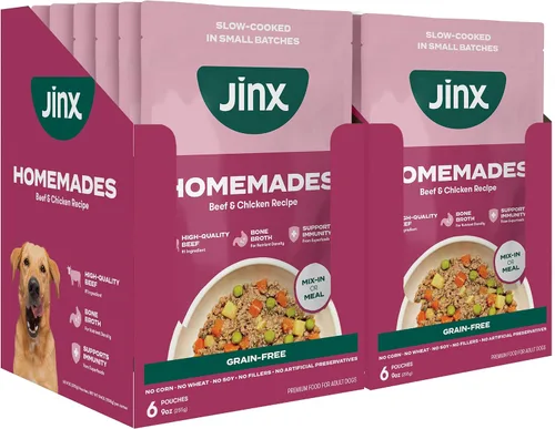 Vista 20 de Jinx Comida Húmeda para Perros Sin Granos de Res y Pollo, Comida o Mezcla en Complementos para Comida Seca, Hecha con Pollo Real, Caldo de Hueso