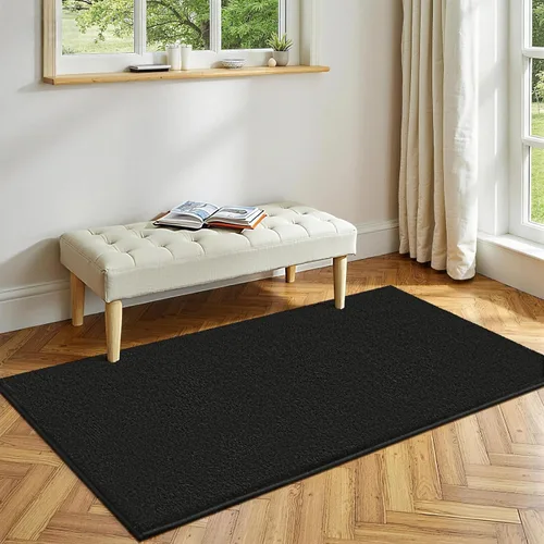Vista 3 de Vasofe Alfombra de pasillo negra de 2 x 4 pulgadas, alfombra antideslizante de espuma viscoelástica gruesa para interiores, para guardería Negro