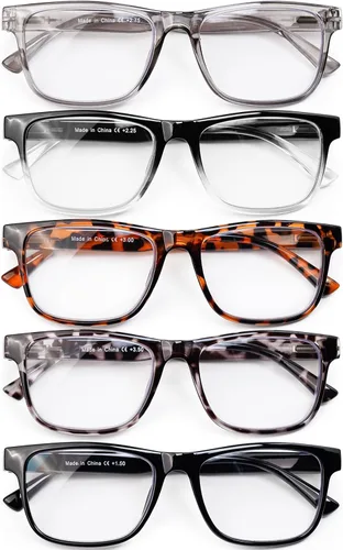 Vista 2 de Paquete de 5 lentes de lectura de gran tamaño con bloqueo de luz azul para hombre, cuadrados grandes, para lectores anchos para hombres, cabeza