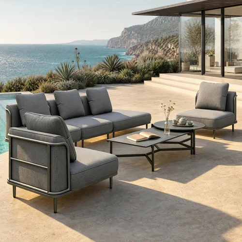 Vista 13 de SUNSHINE VALLEY Juego de muebles de metal para patio, muebles modulares de exterior, 6 sofás individuales, 1 sofá de gran tamaño, juego de mesa