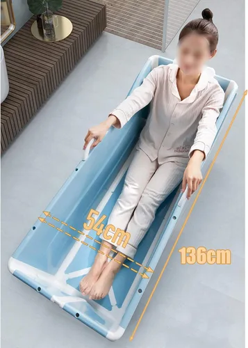 Vista 2 de Bañera plegable grande, bañera portátil para adultos, bañera de hidromasaje, uso en interiores y exteriores, 53.5 pulgadas, azul, soporta hasta 198