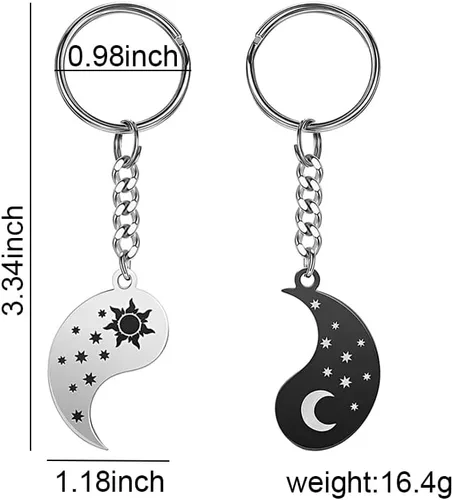 Vista 6 de Xiyantiji Llavero de sol y luna para parejas, regalos para novio y novia, regalo de aniversario, cumpleaños, para mujeres y hombres, llaveros