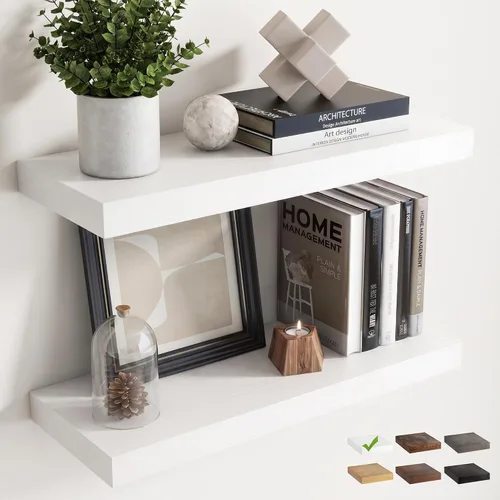 Vista 11 de 16 Inch Floating Shelves for Wall 2 Pack, 8"D Wood Grain Bathroom Shelves Acabado negro
