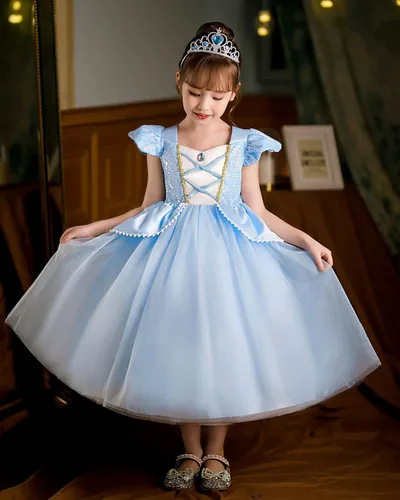 Vista 2 de Hulaha Disfraz de princesa para niñas, disfraz de cosplay de Halloween para Cenicienta, 6-7 años