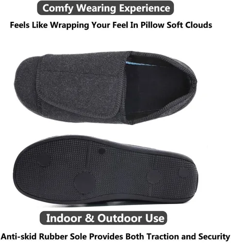 Vista 3 de Zapatillas de recuperación diabética extra anchas ajustables para hombre, artritis, edema, pies hinchados, calzado para interiores y exteriores