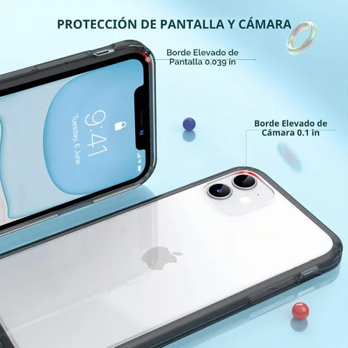 Vista 3 de ULAK Funda transparente compatible con iPhone 11 con borde de color, borde negro
