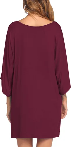Vista 2 de Ekouaer Camisón con cuello en V profundo para mujer, camisón de murciélago de gran