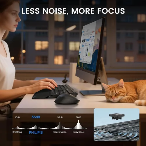 Vista 4 de PHILIPS Combo de teclado y mouse Bluetooth, diseño ergonómico con reposamuñecas para teclado de computadora, conectividad Bluetooth/2.4Ghz de 3