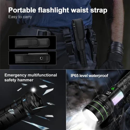 Vista 7 de KZK Linterna recargable de 9000 lúmenes altos con mango largo, potente linterna de mano con 11 modos de luz, impermeable y zoomable para el hogar
