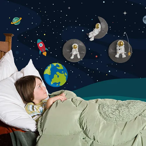 Vista 5 de AWNR Esculturas de pared en 3D con temática espacial y planetas
