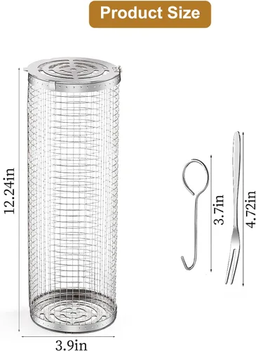 Vista 4 de Cesta enrollable para parrilla de acero inoxidable, cesta para parrilla con cubierta de malla extraíble, accesorios para barbacoa, cestas