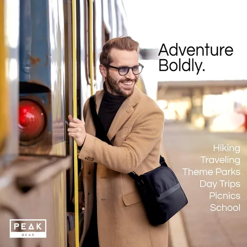 Vista 3 de Peak Gear - Bolso bandolera para hombre, duradero, seguro para viajes, incluye identificación de por vida