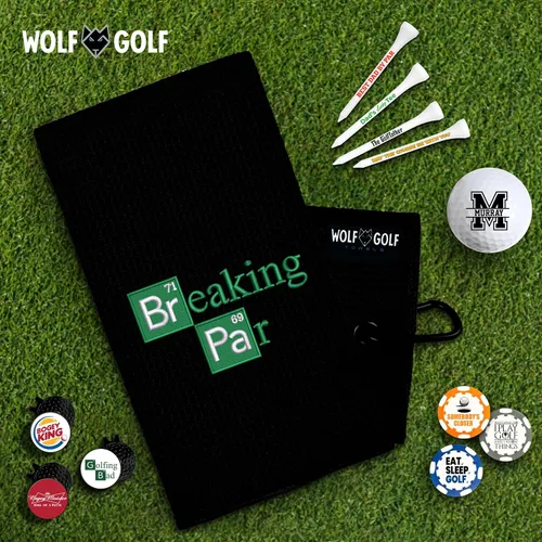 Vista 8 de Toalla de golf Wolf Golf Towels Breaking Par Bordada en EE. UU. Accesorios de golf para hombres o mujeres