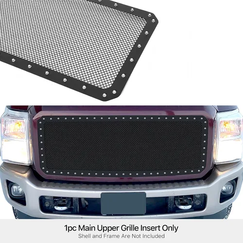 Vista 3 de APS Rejilla de acero inoxidable de alta calidad con remaches de malla negra compatible con Ford F250 F350 F450 F-550 SD 2011 2012 2013 2014 2015