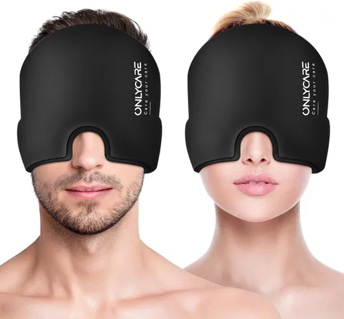 Vista 10 de ONLYCARE Gorro de alivio para migraña, máscara calmante para migraña, envoltura de gel de hielo para cabeza sin olor mejorada, terapia de frío