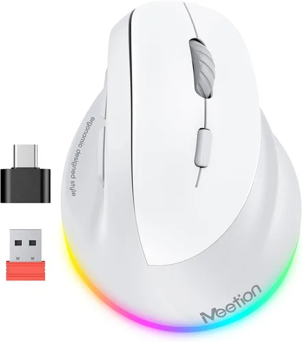 Vista 10 de MEETION Ratón ergonómico inalámbrico, Bluetooth vertical con 3 dispositivos múltiples para Bluetooth (5.3 x 2), 4 DPI 1200-3200 Ergo ratones