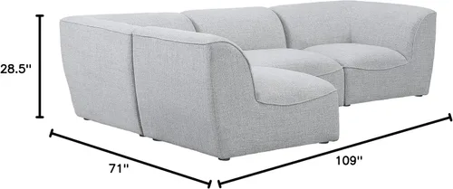 Vista 3 de Meridian Furniture Miramar Collection Modern Seccional modular tapizado con textura de lino contemporáneo, 109 pulgadas de ancho x 71 pulgadas