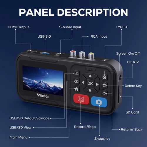 Vista 4 de WENTER Convertidor VHS a digital, convertidor de video HD a digital grabador de captura, compatible con VHS, VCR, DVR, DVD, Hi8, Mini DV, consolas